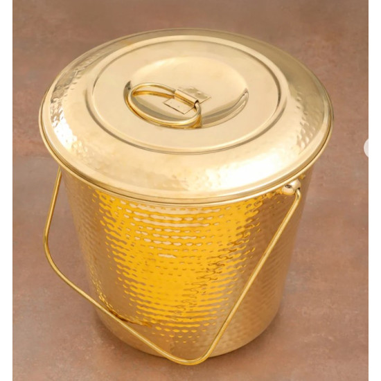 NOVELIKA - Hammered Brass Bucket with a Lid and a Handle(NA625)