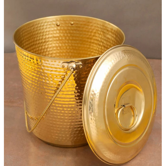 NOVELIKA - Hammered Brass Bucket with a Lid and a Handle(NA625)