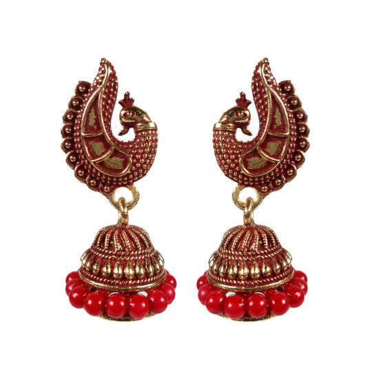 Novelika Latest Stylish Red Traditional Chandelier Earring set for Women Girls -ER11002