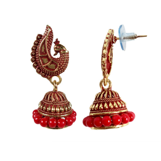 Novelika Latest Stylish Red Traditional Chandelier Earring set for Women Girls -ER11002