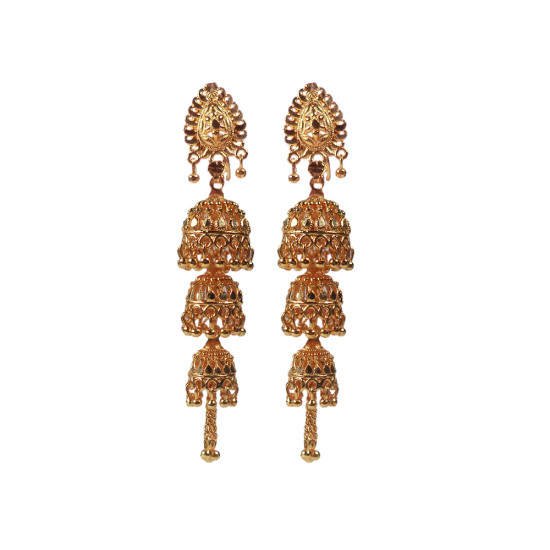 Novelika Latest Stylish Golden Tone Traditional 3 Layer Jhumka Earring set for Women Girls - ER6009