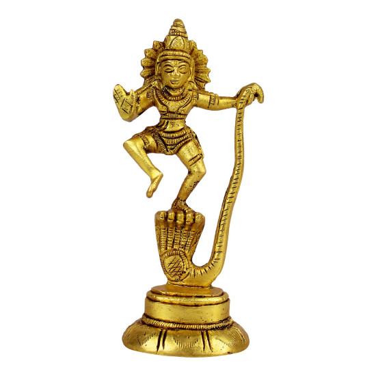 Novelika Brass Dancing Krishna Statue Standing on Shesh Naag Hood Murti Vastu Religious Figurine for Mandir Home Decor