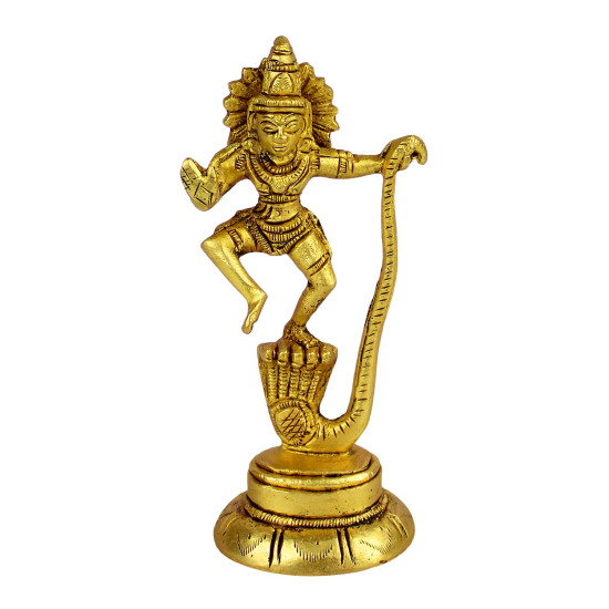Novelika Brass Dancing Krishna Statue Standing on Shesh Naag Hood Murti Vastu Religious Figurine for Mandir Home Decor