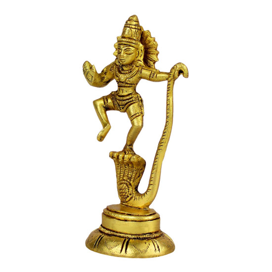 Novelika Brass Dancing Krishna Statue Standing on Shesh Naag Hood Murti Vastu Religious Figurine for Mandir Home Decor