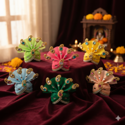 Laddu Gopal Ji Little Krishna Fancy Mukut Pagdi Set Multicolor - Pack of 5