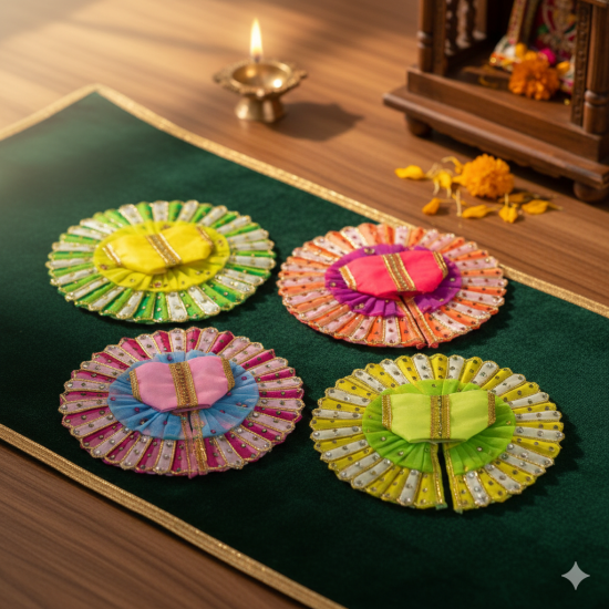 Laddu Gopal Dress - Mix Colour - For Janmashtami, Tample, Festivals, Special Occasion - Set Of 4