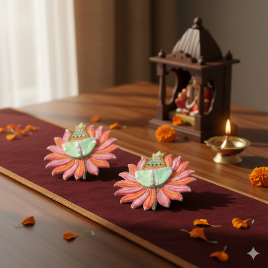 Laddu Gopal Dress - Kalash & Flower Design - For Janmashtami, Festivals, Special Occasion - Set Of 2