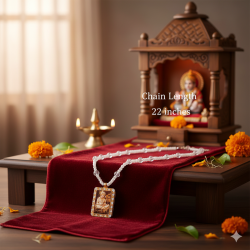 Bajrangbali Hanuman Ji Jai Sita Ram Engraved Design Tulsi Mala Or Holy Basil Necklace With Wooden Pendant Locket - Set Of 1