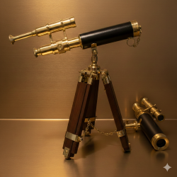 Brass Double Barrel Working Telescope with Tripod Golden Finish Table Telescope Brass Double Barrel Working Telescope with Tripod Golden Finish Table Telescope