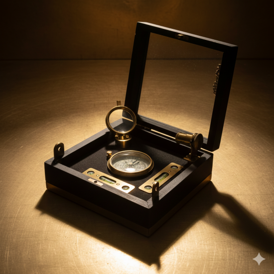 T. Cooke & Sons Brass Marine Master Box Compass, Level, Telescope, Clinometer 58 Wooden Box.