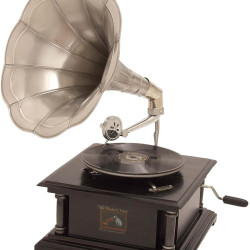 Novelika Mango Wood Functional Gramophone with Record, 14" x 14" x 26", Black set of 1