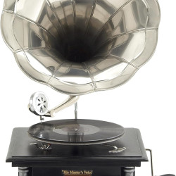 Novelika Mango Wood Functional Gramophone with Record, 14" x 14" x 26", Black set of 1
