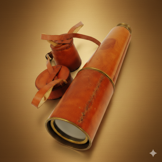 NOVELIKA - Pure  Brass Telescope -Brown Leather Cover -Vintage  Cap Belt Handheld Spyglass Scope -For Marine Vintage Style |Kelvin & Hughes London 1997