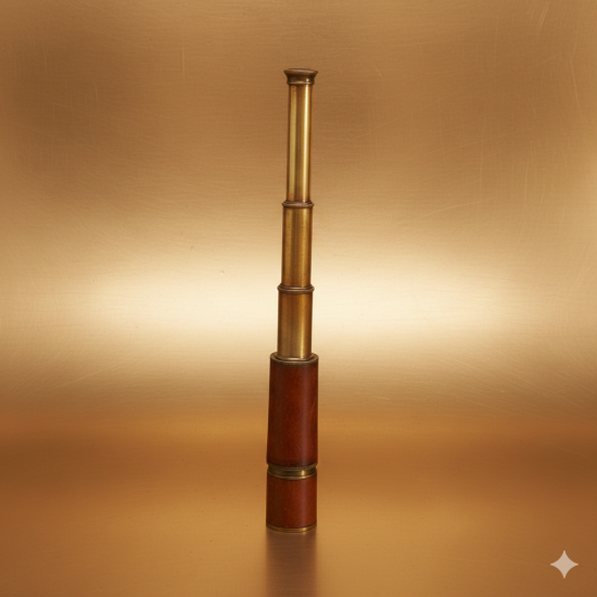 Antique Brass & Brown Leather Cover, Victorian Marine 16.5inch, Five Fold Spyglass Telescope - Kelvin Hughes London 1917