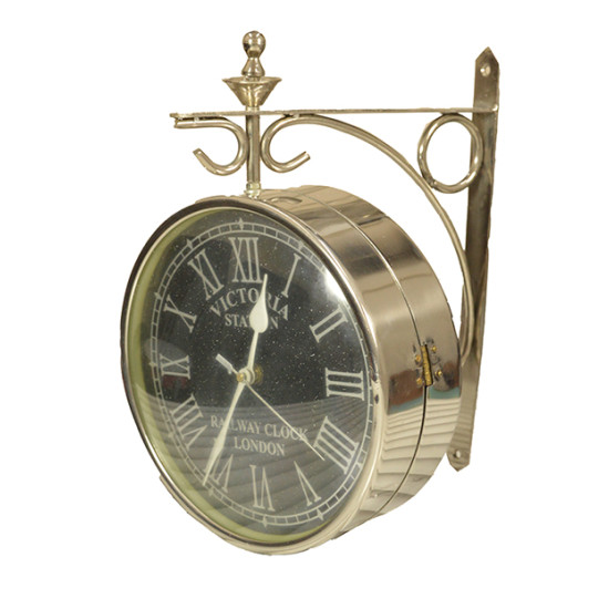 Stainless Steel Metal Railway clock London Victoria Station Vintage Handcrafted Double Side Clock with Roman Numbers
