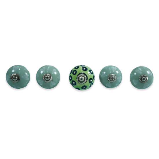 Ceramic Knobs Clay mucks Off Green Round With Dotted Shapes Ceramic Knobs For- Door Handle, Cabinet Drawer, Cupboard Pull Cabinet Knobs. (Set Of 5)
