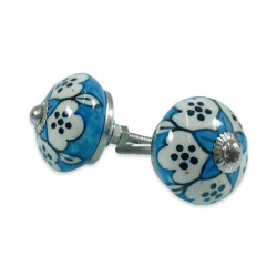 Blue and White Shade Ceramic Knobs - Use for Dresser Drawers Kitchen Cabinets Bathroom - Set Of 5 Pack