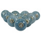 Ceramic Grey Round White & Dotted Flower Design Knobs  - For Kitchen Cabinet Hardware Door Furniture Handle Drawer Pulls Dresser Handle Knobs - Pack of 10