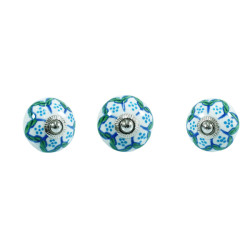 Green Flower Knob, Ceramic - Decorative Kitchen and Dresser Handles - Set of 5