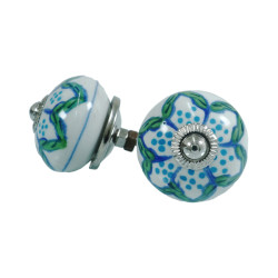 Green Flower Knob, Ceramic - Decorative Kitchen and Dresser Handles - Set of 5