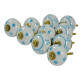 Ceramic White & Round Blue line Dotted Drawer Door Knobs - For Drawer Kitchen Cabinet Hardware Door Pulls Decorative Dresser Premium Elegance - Pack Of 10 