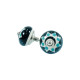 Ceramic Black & White Round Green Dotted Door Knobs - For Drawer Kitchen Cabinet Hardware Door Pulls Decorative Dresser Stainless Steel Fittings - Pack Of 5