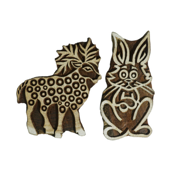 Animal Design Wooden Stamps for Block Printing ,Fabric Paper Clay Saree Border Card Making Henna ( Set Of 5)