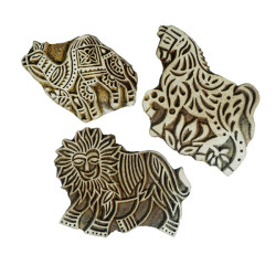 Animal Design Wooden Stamps for Block Printing ,Fabric Paper Clay Saree Border Card Making Henna ( Set Of 5)