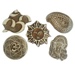 NOVELIKA-Wooden Print Religious And Paisley Design Pattern Blocks (Set of 5)