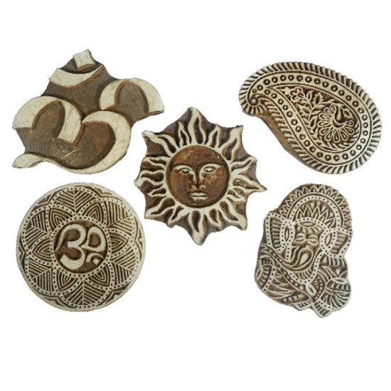 NOVELIKA-Wooden Print Religious And Paisley Design Pattern Blocks (Set of 5)