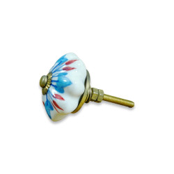 Ceramic Knobs Blue and White Floral Hand Painted Ceramic Pumpkin Cupboard Wardrobe Cabinet Drawer Door Handles Pulls Knob, ( Set Of 5 )