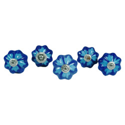 Ceramic Knob Elegant Blue Flower  Kitchen Cupboard ,Furniture Home Decor,  Cabinet - Drawer - Cabinet pulls - Door knobs. (Set Of 5.)