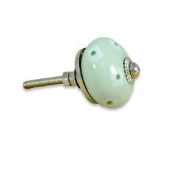 Green & White Floral Ceramic Drawer Knob - For Drawer Kitchen Cabinet Hardware Door Pulls Decorative Dresser Premium Elegance - Pack Of 5