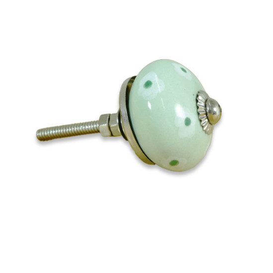 Green & White Floral Ceramic Drawer Knob - For Drawer Kitchen Cabinet Hardware Door Pulls Decorative Dresser Premium Elegance - Pack Of 5