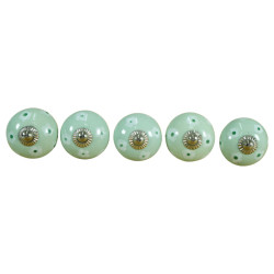 Green & White Floral Ceramic Drawer Knob - For Drawer Kitchen Cabinet Hardware Door Pulls Decorative Dresser Premium Elegance - Pack Of 5