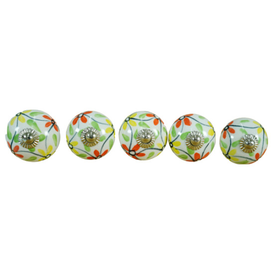 Red And Yellow Flower Ceramic Knob For  Drawer, Dresser, Cabinet, Wardrobe, Cupboard and almirah. ( Set Of 5 )