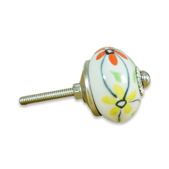 Red And Yellow Flower Ceramic Knob For  Drawer, Dresser, Cabinet, Wardrobe, Cupboard and almirah. ( Set Of 5 )