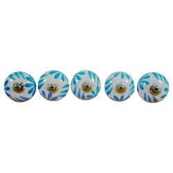 Hand Painted Blue Flower Ceramic knobs For -Kitchen Cupboard ,Furniture Home Decor,  Cabinet - Drawer - Cabinet pulls - Door knobs. (Set Of 5).  Hand Painted Blue Flower Ceramic knobs For -Kitchen Cupboard ,Furniture Home Decor,  Cabinet - Drawer - Cabinet pulls - Door knobs. (Set Of 5).