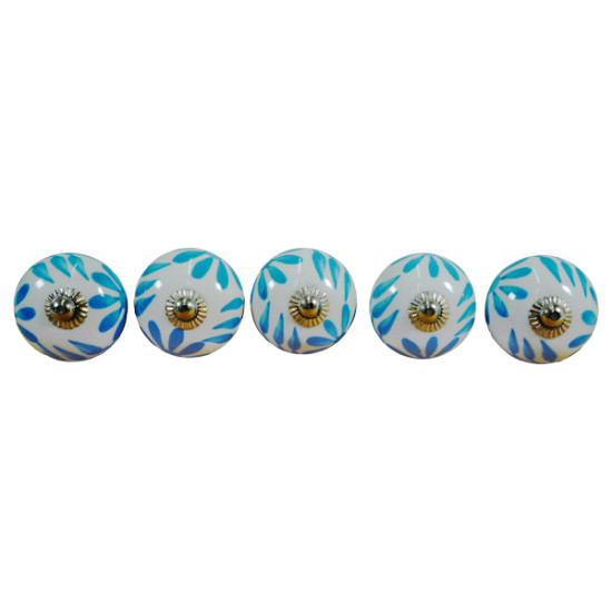 Hand Painted Blue Flower Ceramic knobs For -Kitchen Cupboard ,Furniture Home Decor, Cabinet - Drawer - Cabinet pulls - Door knobs. (Set Of 5). Hand Painted Blue Flower Ceramic knobs For -Kitchen Cupboard ,Furniture Home Decor, Cabinet - Drawer - Cabinet pulls - Door knobs. (Set Of 5).