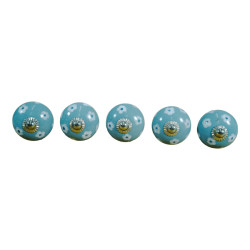 Grey & White Floral Ceramic Knob - Flower Door Handle - For Kitchen Cabinet Hardware Door Pulls Decorative Dresser - Pack Of 5