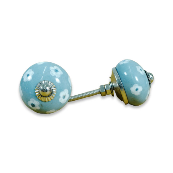 Grey & White Floral Ceramic Knob - Flower Door Handle - For Kitchen Cabinet Hardware Door Pulls Decorative Dresser - Pack Of 5