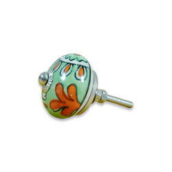 Green & Red Flower Design Ceramic Door Knob - For Drawer Kitchen Cabinet Hardware Door Pulls Decorative Dresser - Pack of 5