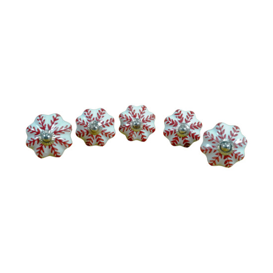 Ceramic Knobs - Designer Red - Decorative Drawer Pulls for Kitchen Cupboards Set of 5