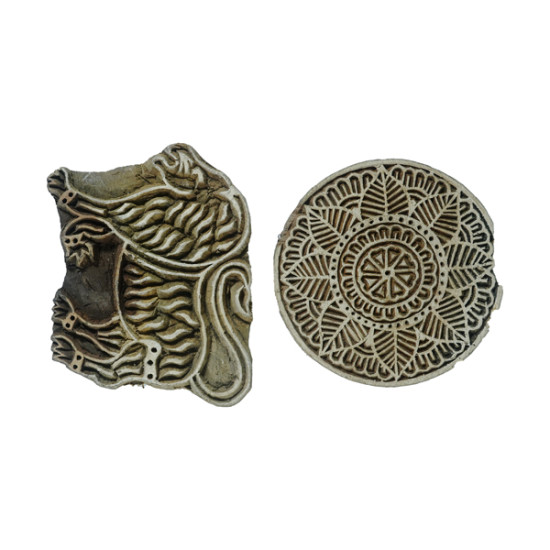 NOVELIKA-Wooden Arts  Mixed Design Stamps for Block Printing ,Fabric Paper Clay Saree Border Card Making Henna Dupatta, Table Cover, Bedsheet .( Set Of 5)