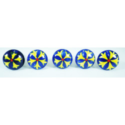 Blue & Yellow Flower Design Ceramic Door Knob - For Drawer Kitchen Cabinet Hardware Door Pulls Decorative Dresser Premium Elegance - Pack Of 5