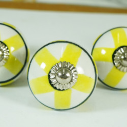White & Yellow Black Line Ceramic Knobs  - For Kitchen Cabinet Hardware Door Furniture Handle Drawer Pulls Dresser Handle Knobs - Pack of 5