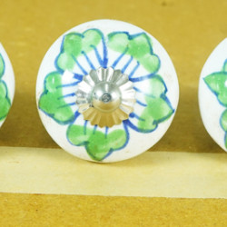 Green  Floral Round Shape Hand Painted Ceramic knobs. For  Kitchen Cupboard ,Furniture Home Decor,  Cabinet - Drawer - Cabinet pulls - Door knobs. (Set Of 5.)
