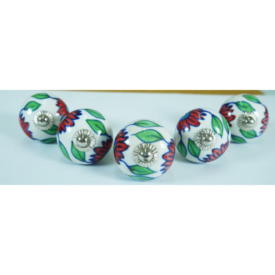 Ceramic Drawer Knobs Multicolor Drawer Pull Handles - Door Handles- Modern Knobs- Floral Dresser Knob - Set Of 5