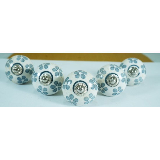 White & Grey Ceramic Drawer Knobs - For Kitchen Cabinet Hardware Door Handle Pulls Decorative Dresser - Pack Of 5