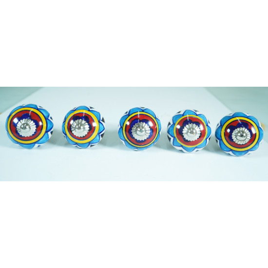 Ceramic Knobs - Multi Colour Design - For Kitchen Cabinet Hardware Door Decorative Dresser Pulls - Set Of 5 Ceramic Knobs - Multi Colour Design - For Kitchen Cabinet Hardware Door Decorative Dresser Pulls - Set Of 5